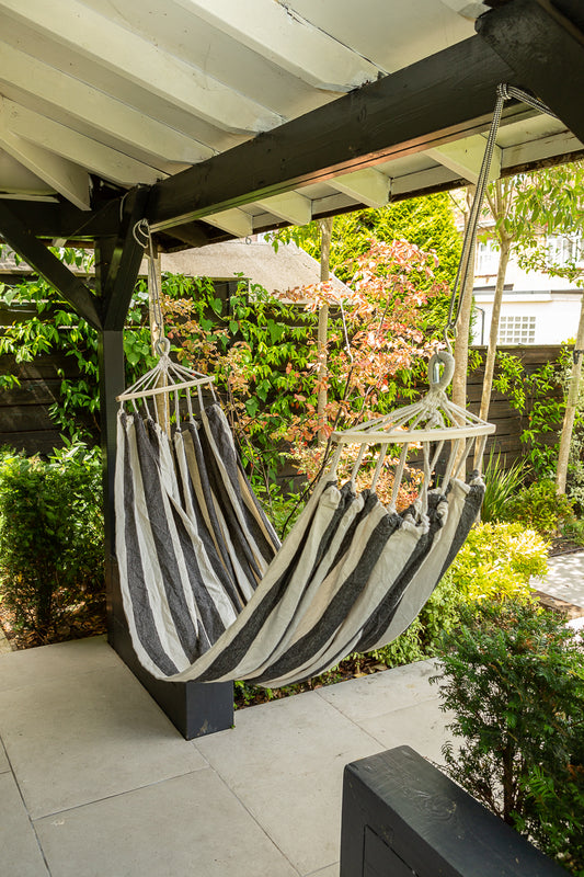 Black and white striped hammock