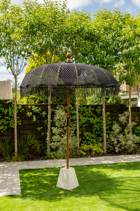 Midnight Black Handmade macrame parasol