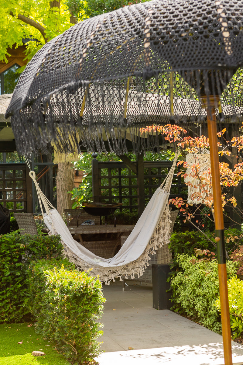 Midnight Black Handmade macrame parasol