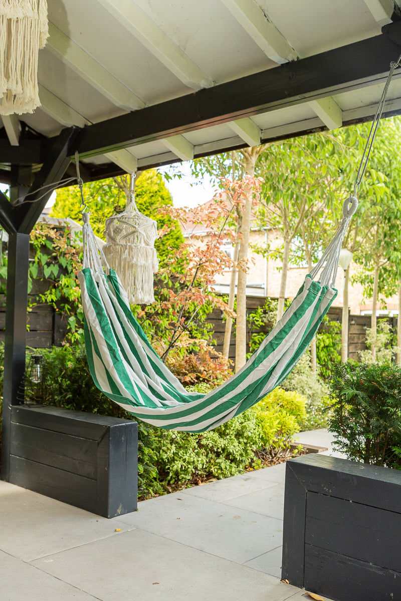 Black and white striped hammock