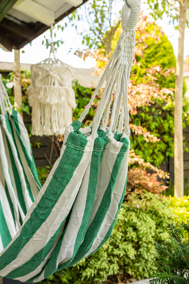 Black and white striped hammock