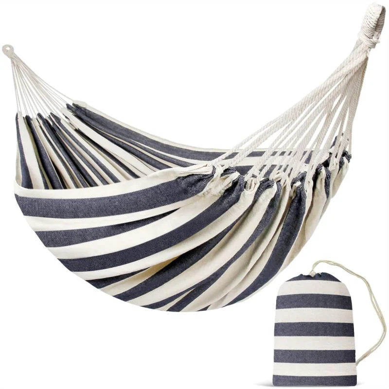 Black and white striped hammock