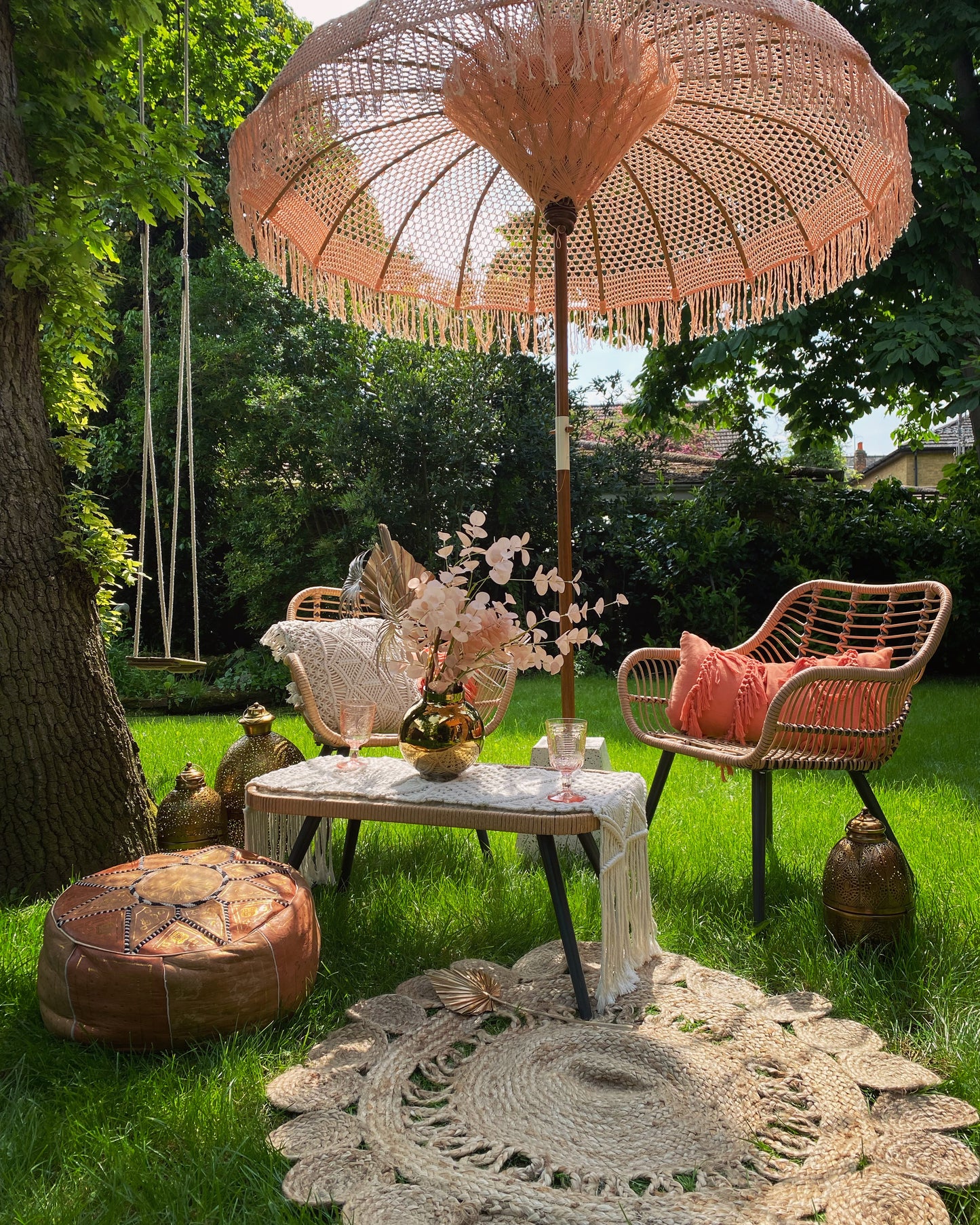 Apricot handmade macrame parasol