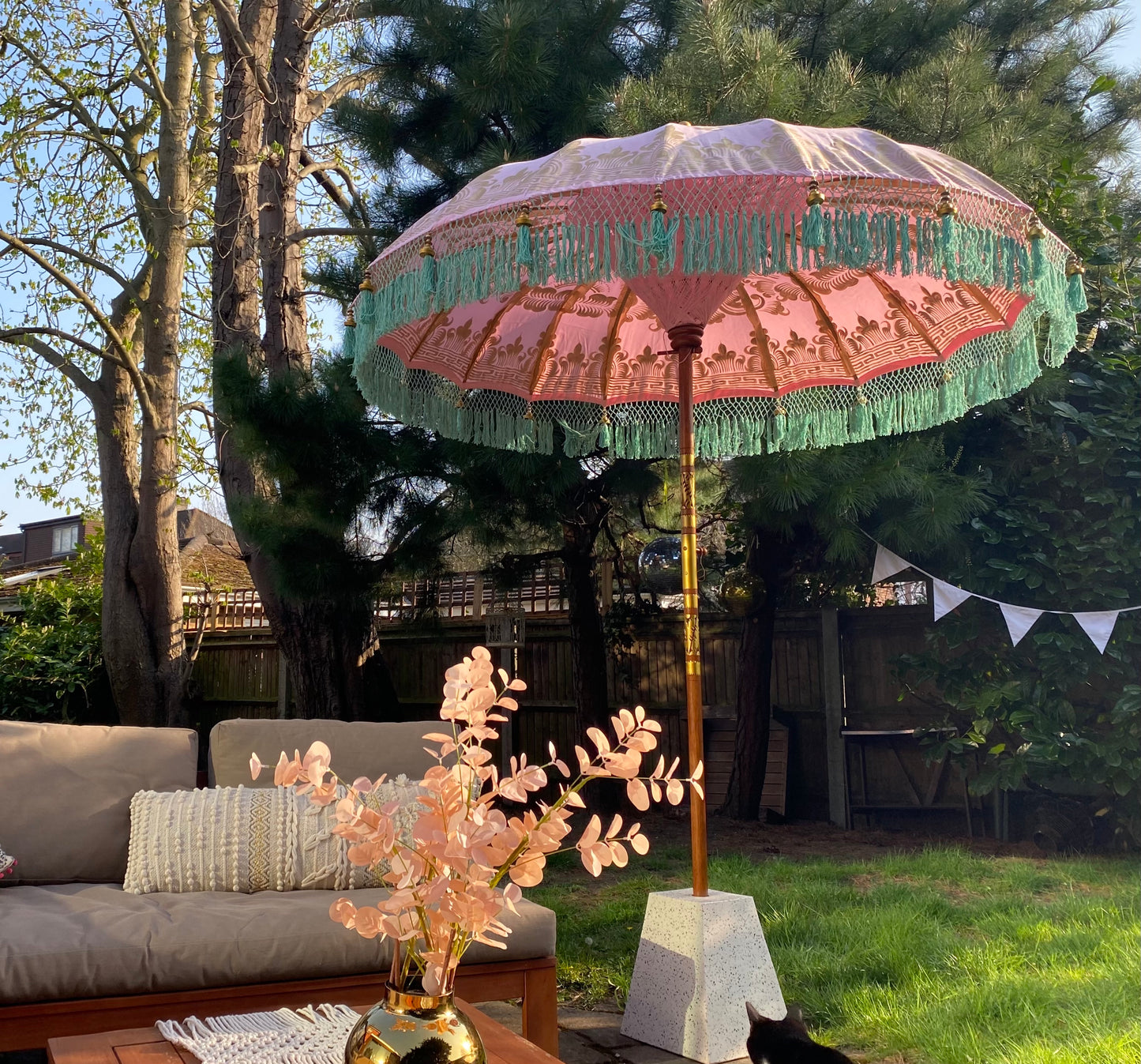 Ivory and gold fringed parasol