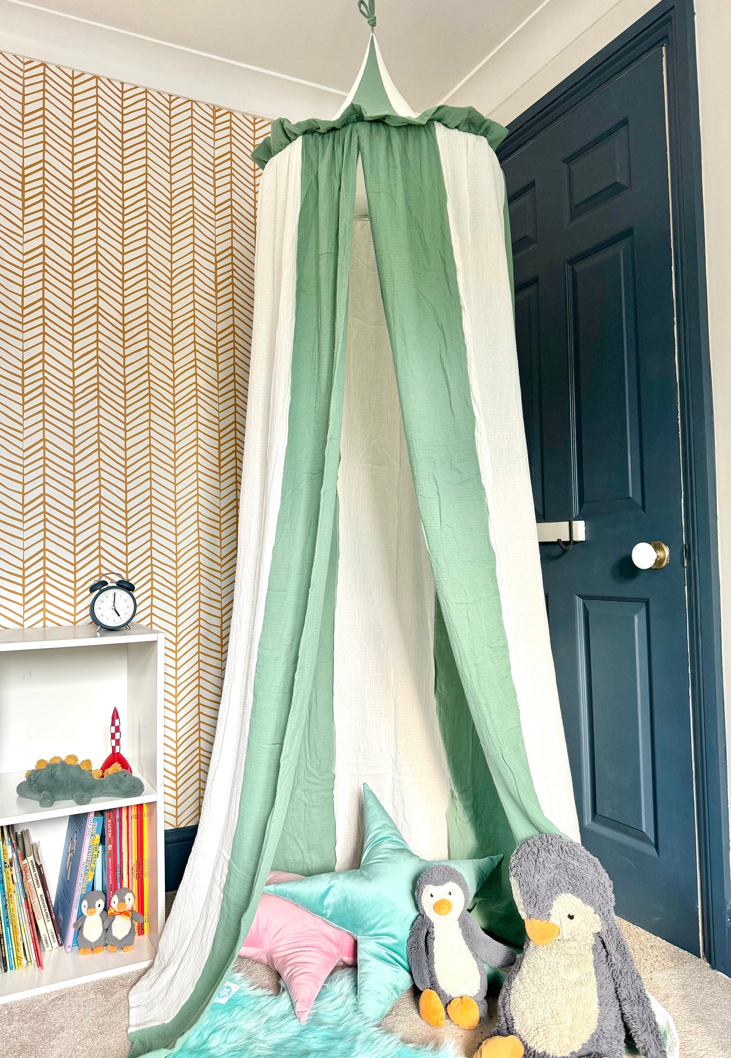 Sage green stripe circus canopy play tent